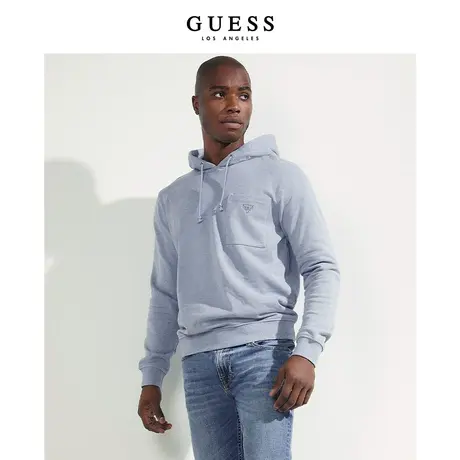 【38上新季】GUESS 男士连帽oversize蓝色抽绳连帽卫衣图片