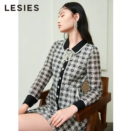 LESIES蓝色倾情春夏女装新线下专柜商场小香风蕾丝翻领连衣裙图片