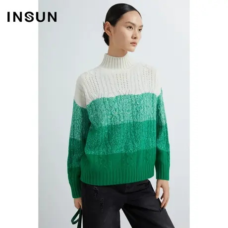 INSUN恩裳线上专选冬季渐变半高领100%羊毛针织衫商品大图