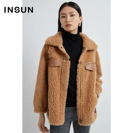 INSUN恩裳线上专选冬季100%绵羊毛绒感美拉德短外套商品大图