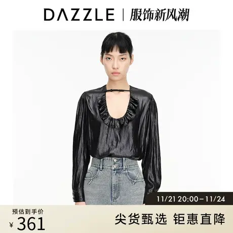 DAZZLE地素奥莱 雪纺水波纹显瘦黑色衬衫上衣女2D1D5311A商品大图