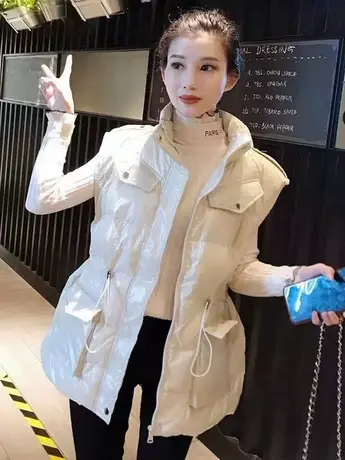 亮面免洗羽绒棉马甲女2023秋冬季新款百搭外穿修身收腰马夹背心潮商品大图