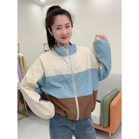 欧货拼接撞色立领夹克外套女2023春秋薄款百搭防风衣服开衫上衣潮图片