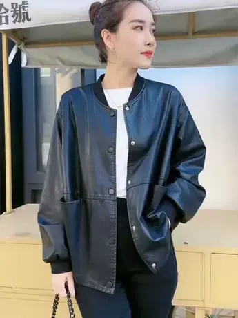 短款皮衣女秋季2023新款韩版宽松立领PU皮短外套休闲皮夹克ins潮商品大图