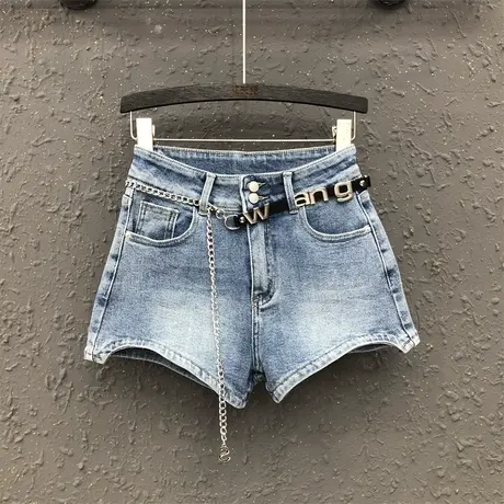 个性牛仔短裤女2023夏季新款欧货休闲显瘦热裤高腰弹力a字阔腿裤图片