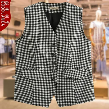 40-50岁中年妈妈春秋外穿马夹女200斤大码时尚百搭格子马甲小外套图片