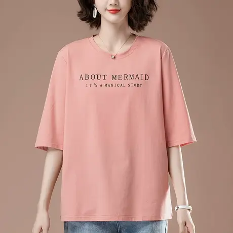 七分袖t恤女中年妈妈春夏新款加肥加大码女装宽松纯棉显瘦打底衫商品大图