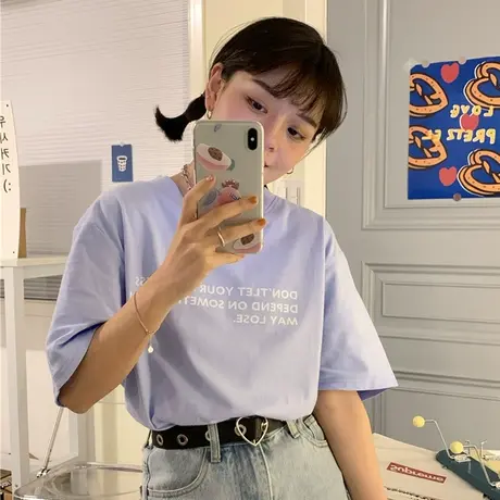 港风ulzzang宽松bf慵懒风纯棉短袖T恤女2023新款韩版夏装ins上衣图片