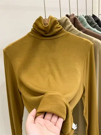 加绒加厚高领打底衫女秋冬内搭洋气保暖堆堆领上衣磨毛t恤女长袖商品大图