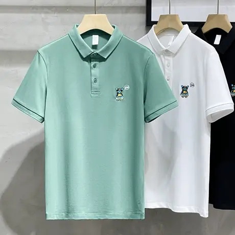 简约刺绣翻领t恤男短袖夏季高端男装衣服潮流修身男士polo衫潮牌商品大图