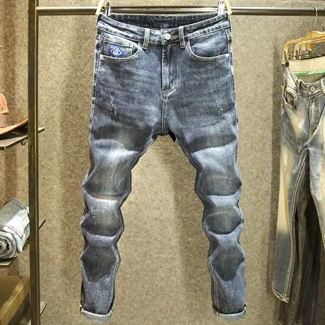 2024新款春季牛仔裤男款潮流百搭修身小脚裤高端潮牌刺绣弹力长裤商品大图