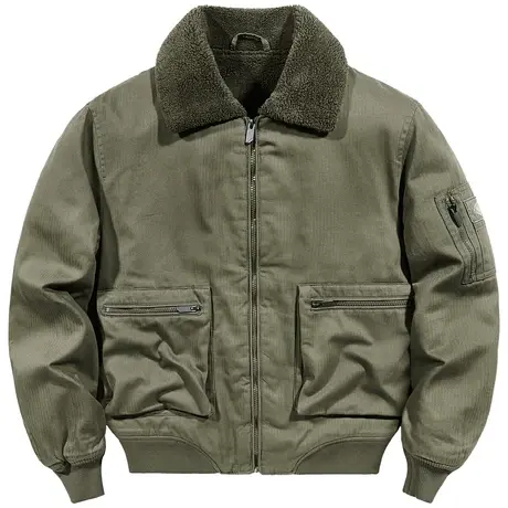 VIP冬季工装棉衣男翻领飞行员夹克仿羊羔绒外套加绒加厚保暖棉袄商品大图