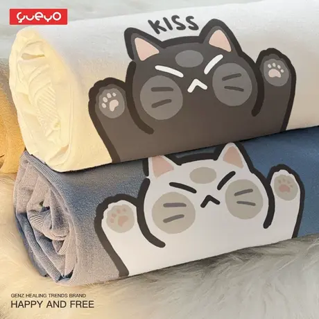 悦游 kiss贴脸猫 纯棉春季短袖T恤情侣猫咪亲亲抱抱日系小众ins图片