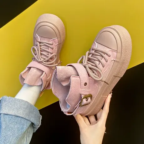 今年流行靴子粉色马丁靴女2023新款秋季英伦风超火厚底时装靴潮图片