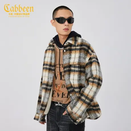 卡宾男装休闲呢衬衫时尚格纹外衣潮流宽松外套加厚W商品大图