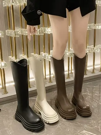 靴子女长筒靴秋冬2023年新款V口高跟厚底显瘦不过膝骑士瘦瘦靴潮图片