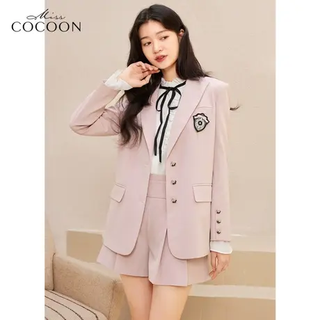 miss COCOON粉色西装外套女2023新款春季学院风JK服气质休闲西服商品大图