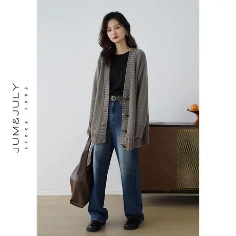 嘉茱莉2023秋冬新款针织开衫外套女中长款宽松针织上衣1OO羊毛商品大图