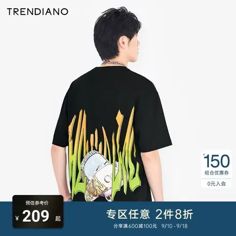 TRENDIANO官方潮牌夏季男装时尚街头印花短袖上衣宽松棉质圆领T恤商品大图