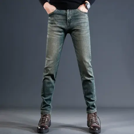 香港高端复古蓝牛仔裤男秋冬款修身小脚2023新款潮牌水洗男士裤子商品大图