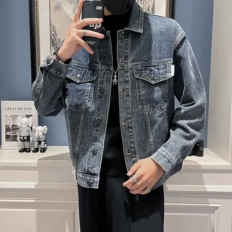 秋季男士外套夹克口袋工装牛仔潮流高质量潮牌INS复古小众上衣商品大图