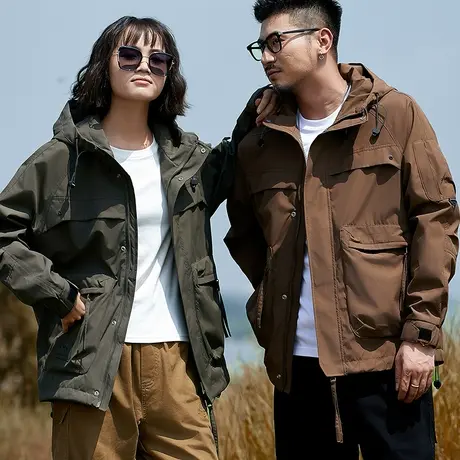 时尚舒适情侣夹克潮流百搭连帽外套多口袋夹克外套男外衣休闲夹克图片