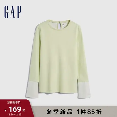 Gap女装早春洋气撞色圆领长袖T恤高级简约时尚气质休闲上衣836105图片