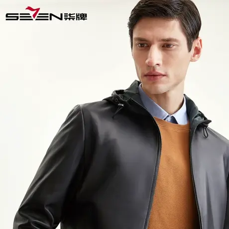 柒牌男装秋冬清仓皮衣休闲商务连帽外套真皮上衣经典男士夹克图片