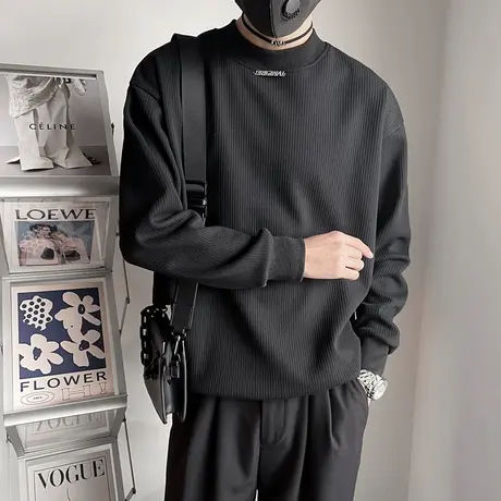 半高领卫衣男春季2024新款宽松休闲百搭简约潮牌长袖内搭上衣t恤商品大图