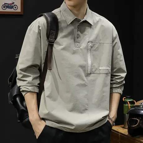 春秋polo衬衫男休闲长袖大码山系弹力速干冲锋衣男士外套2024新款商品大图
