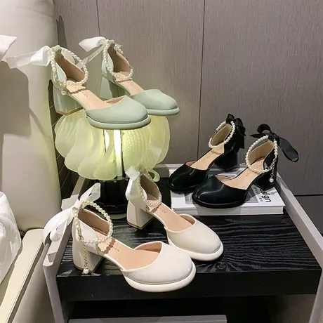 仙女风玛丽珍高跟鞋女2024年夏季新款法式气质百搭配裙子粗跟凉鞋商品大图