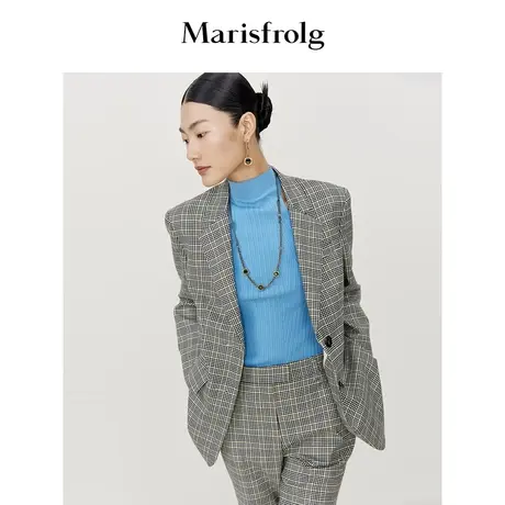 【无压力系列】玛丝菲尔时尚气质摩登平驳领格纹廓形西装外套女商品大图