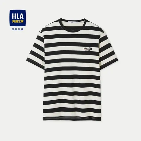 HLA/海澜之家时尚条纹短袖T恤2024春夏新款字母绣花圆领短t男女图片