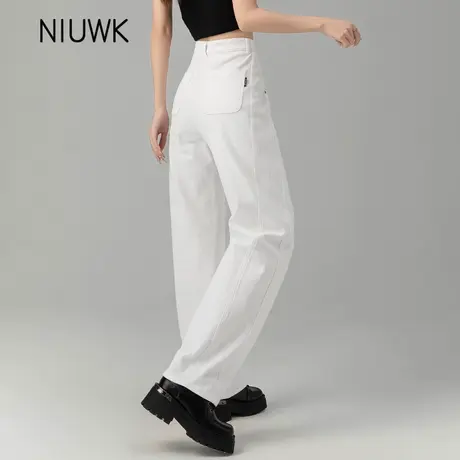 白色牛仔裤女2025新款宽松休闲镰刀裤春秋季高级感窄版直筒阔腿裤商品大图