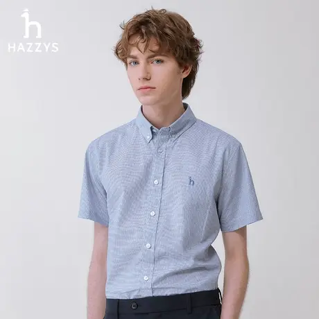 Hazzys哈吉斯奥莱2024春夏新款男士短袖衬衫商务休闲衬衣格纹上衣图片