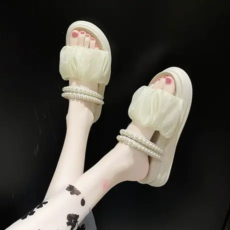 仙女风珍珠厚底凉拖鞋女夏外穿2024年新款法式高级感小众罗马凉鞋商品大图