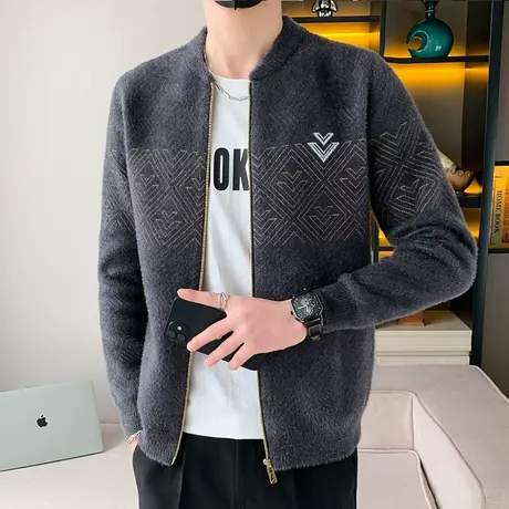 秋冬季男士开衫毛衣韩版潮流青年休闲拉链针织衫个性加厚线衣外套商品大图
