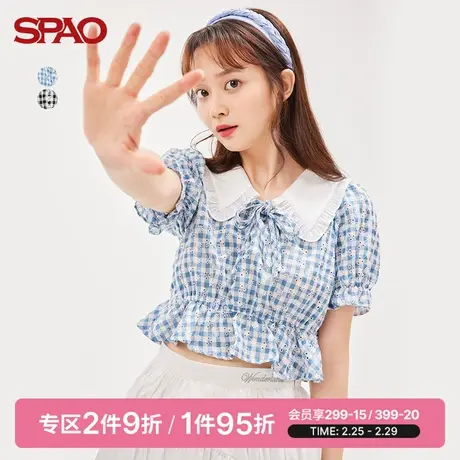 SPAO女士雪纺衫夏季新款娃娃领格子衬衫上衣SPBBC36S50图片
