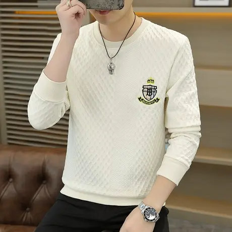 2024春季新款圆领卫衣男潮流时尚提花刺绣长袖T恤打底衫休闲男装商品大图