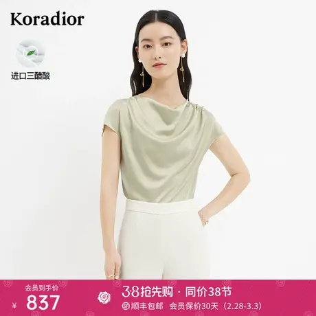 珂莱蒂尔夏季新款时尚设计感亲肤舒适缎面褶皱小众衬衫女套头小衫图片