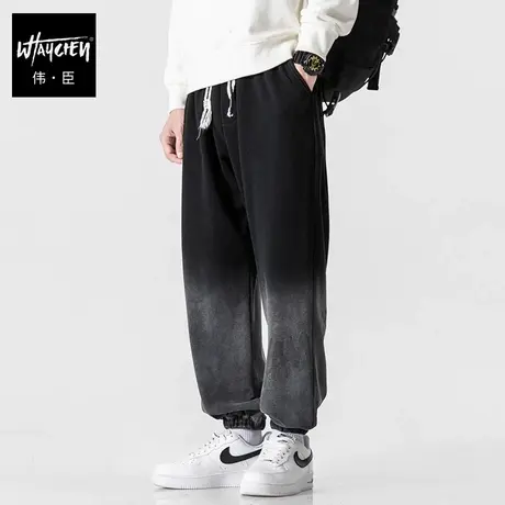 伟臣潮牌青春大码男装休闲裤男胖子加肥加大渐变印花肥佬小脚长裤图片