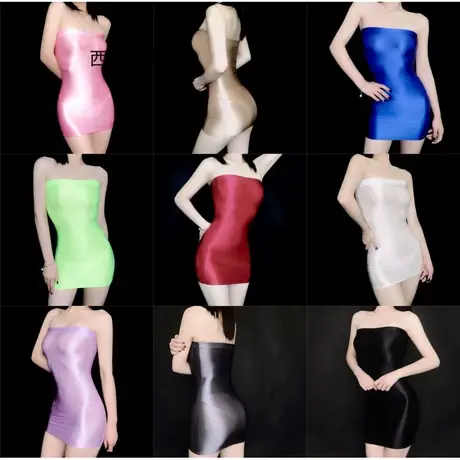 薄透油亮油光超短裙抹胸包臀裙情趣内衣欧美大码7038商品大图