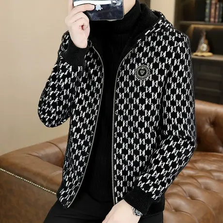 连帽痞帅毛呢夹克男士冬季新款潮牌金貂绒外套潮流加厚高级感男装商品大图