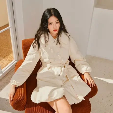 艾莱依冬季新款羽绒服女2022年翻领设计花苞裙摆时尚鸭绒收腰外套商品大图