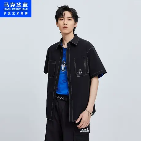 商场同款马克华菲撞色明线短袖衬衫男23夏季新款时尚潮流弹力上衣商品大图