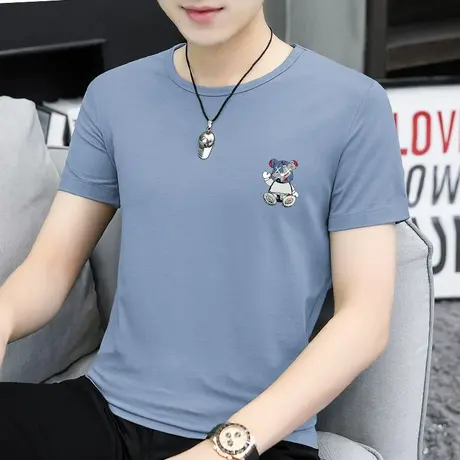莫代尔小熊t恤男士短袖潮流夏季半袖冰丝速干凉感体恤圆领上衣服商品大图