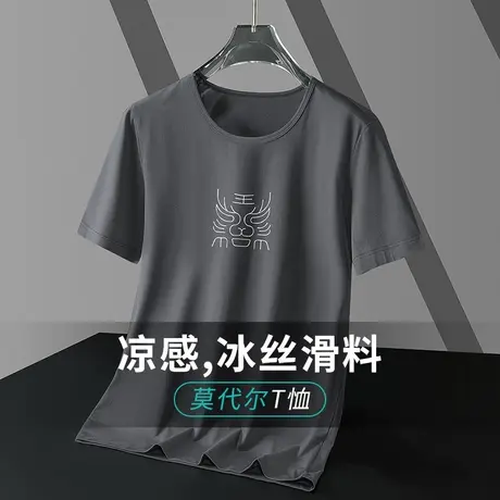 莫代尔短袖t恤男装潮牌潮流夏季冰丝凉感速干半袖圆领体恤上衣服商品大图
