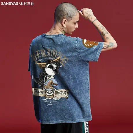 【特价清仓】×木村三社SANSYAS 熊猫印花短袖T恤个性宽松衣服男商品大图