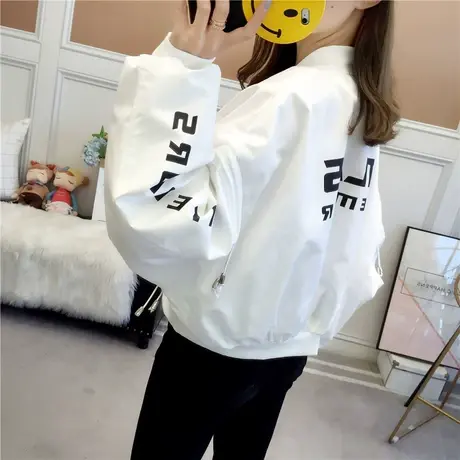 外套女2023春季韩版新款学生印花抽绳宽松原宿棒球服百搭防晒上衣商品大图