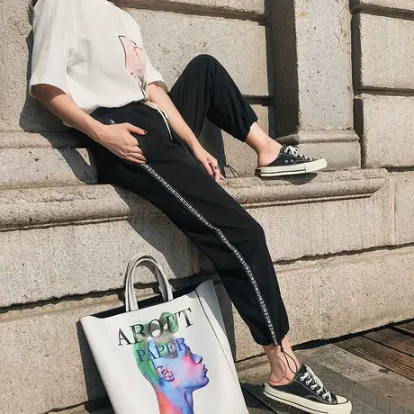 hiphop阔腿运动裤女夏季薄款2022新款灯笼裤子九分宽松休闲哈伦裤商品大图